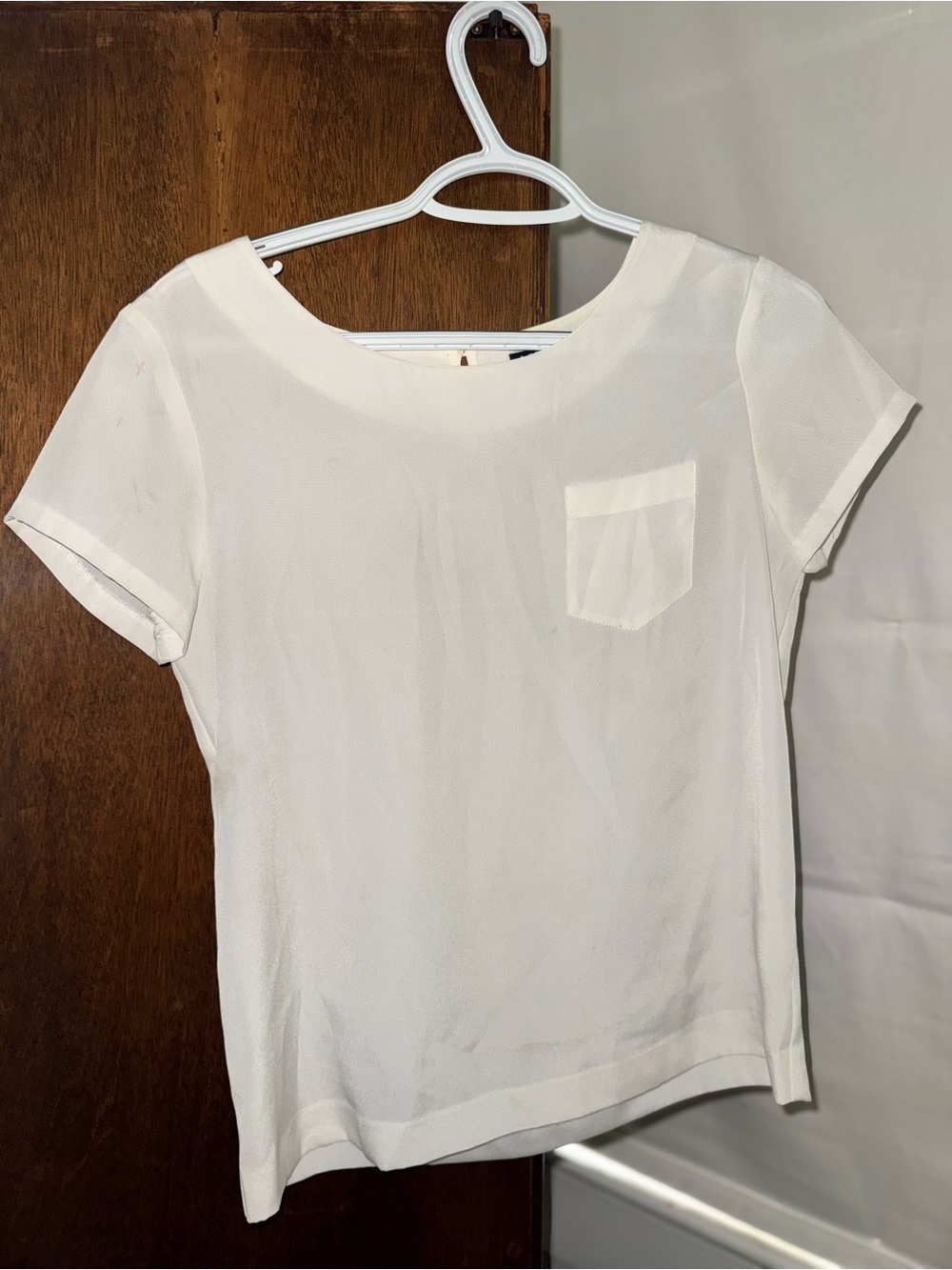J. Crew White Short-Sleeve Pocket Blouse